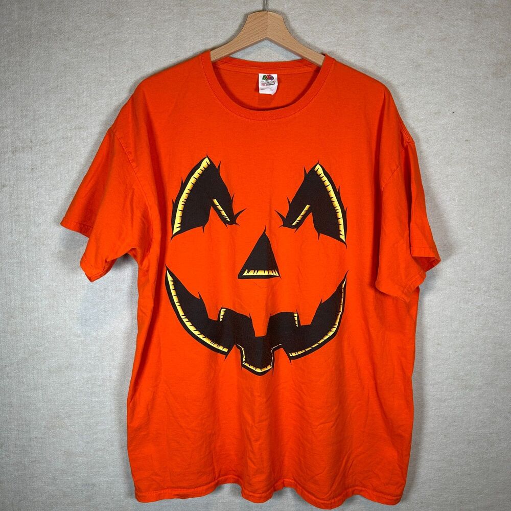 Vintage Y2K Jack O Lantern T Shirt Men's 2XL Orange Halloween Pumpkin